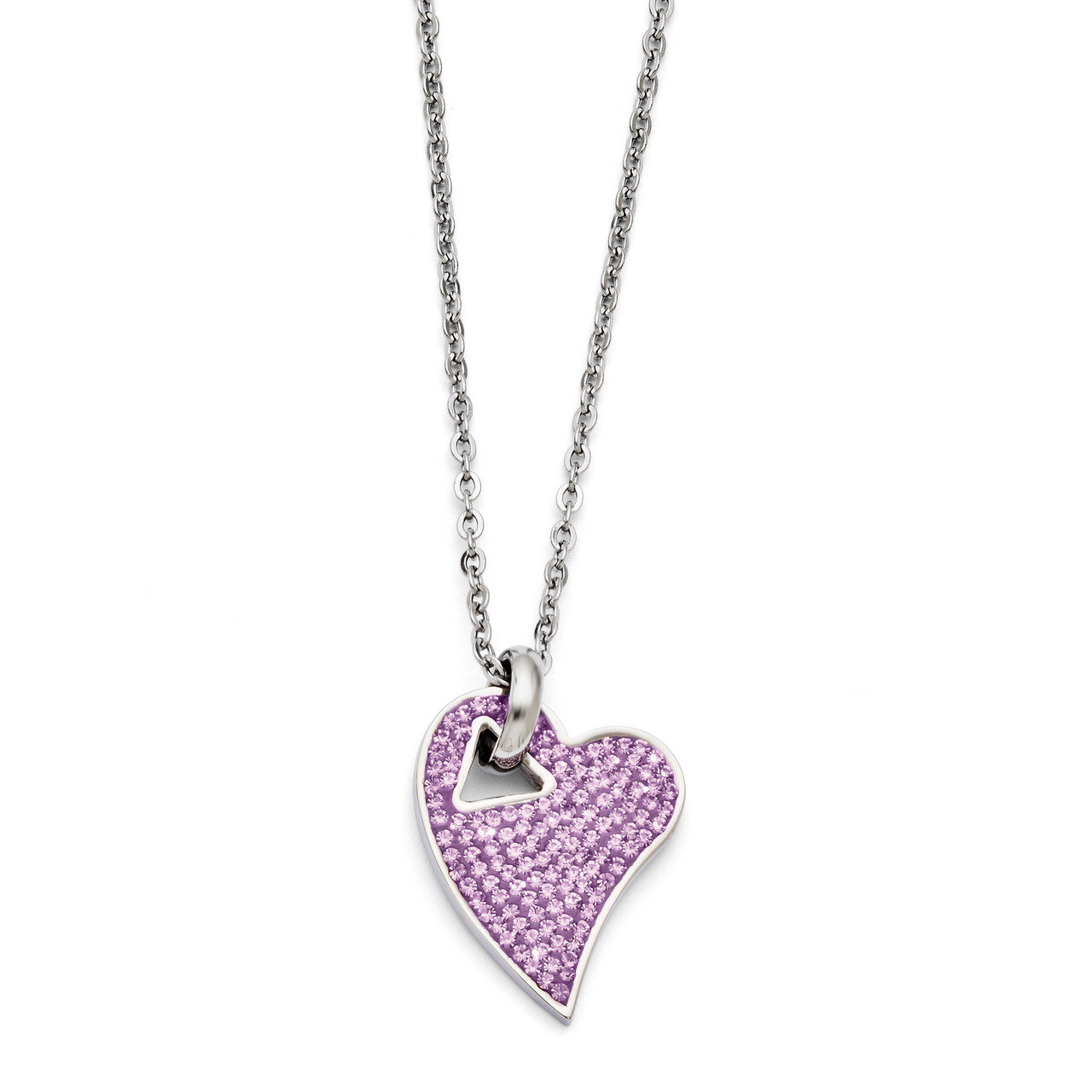 Polished Light Purple Crystal Heart Pendant Necklace - Stainless Steel SRN1274 by Chisel, MPN: SRN1…
