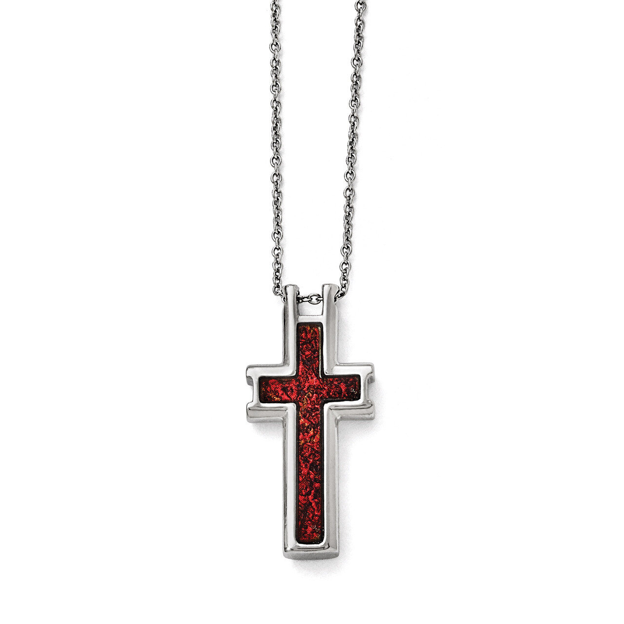 Polished Red Black Enameled Cross Necklace - Stainless Steel SRN1634
