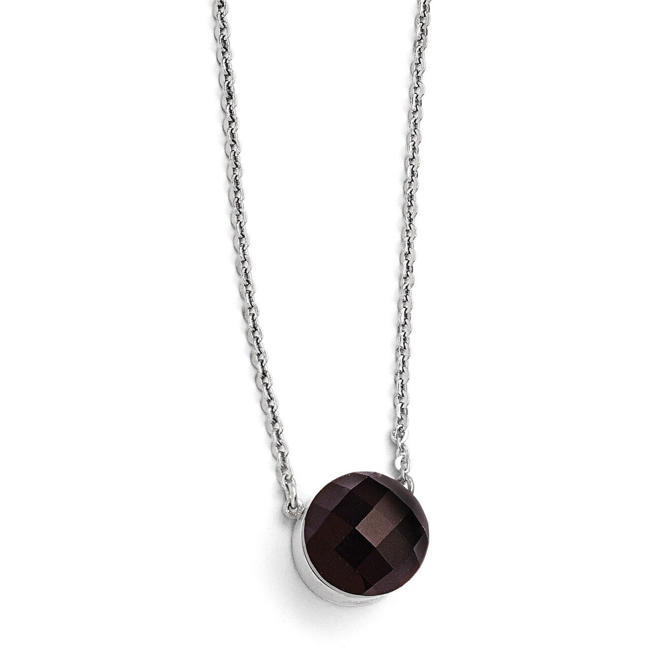 Polished Dark Brown Glass with 1 Inch Extension Necklace - Stainless Steel SRN1744-18