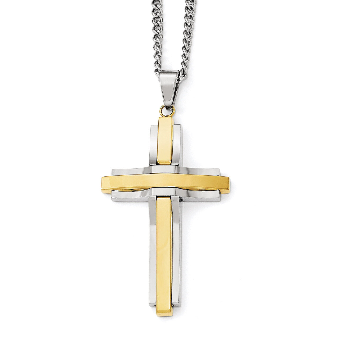 Polished Yellow IP-plated Cross Necklace - Stainless Steel SRN1784-24