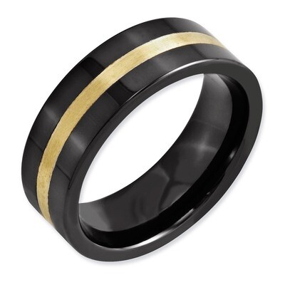 Flat Black with 14k Gold Inlay 8mm Polished Band - Ceramic CER37 by Chisel, MPN: CER37, 883957224190