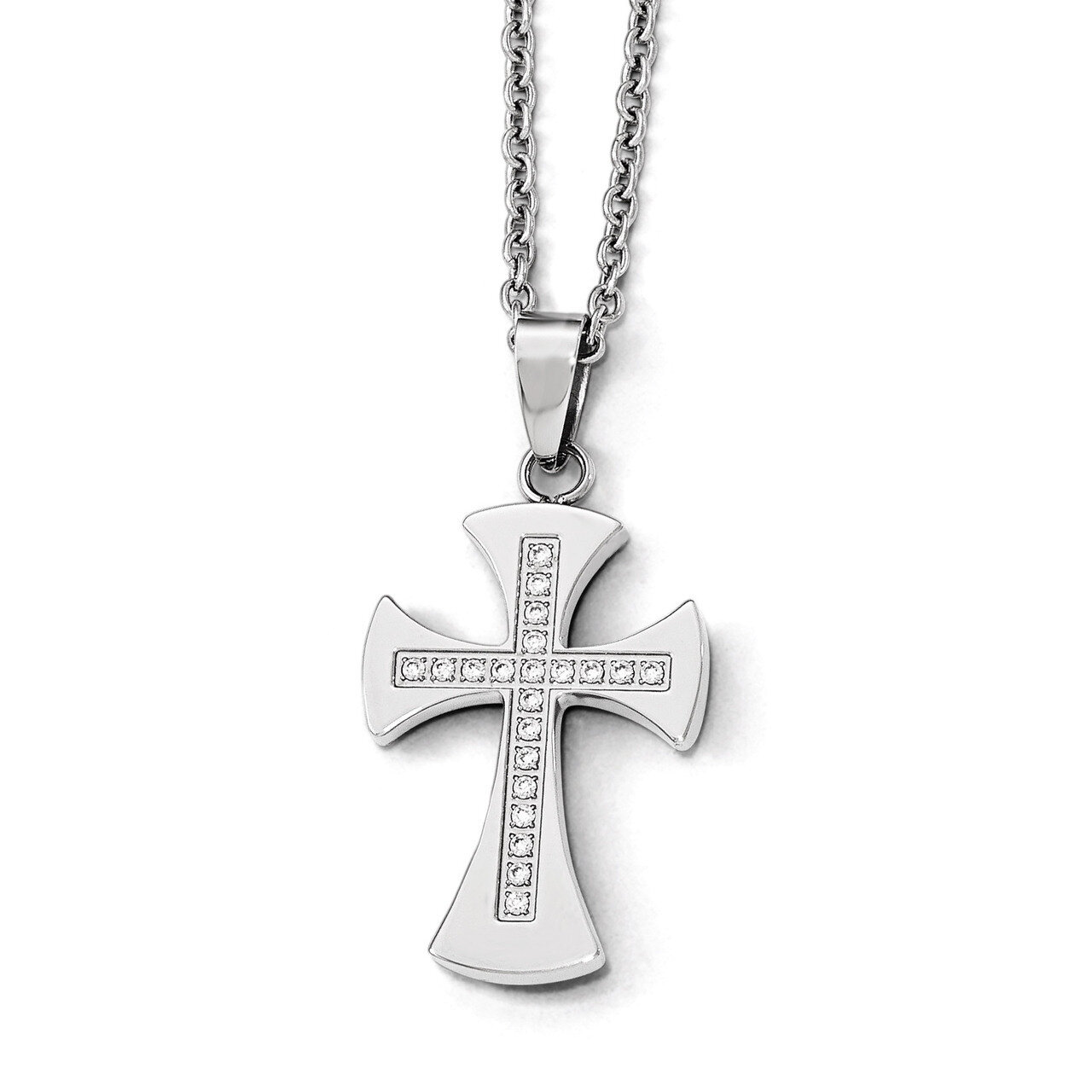 Polished with Synthetic Diamond Cross 20.5 inch Necklace - Stainless Steel SRN1804-20.5