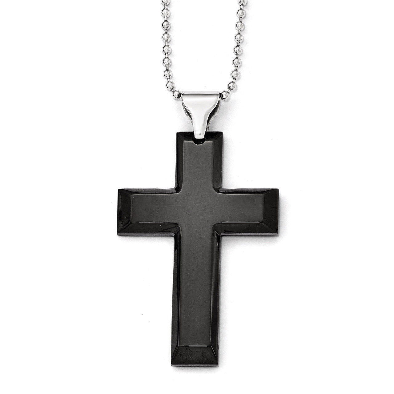 Polished Black IP-plated Cross Necklace - Stainless Steel SRN1818-24