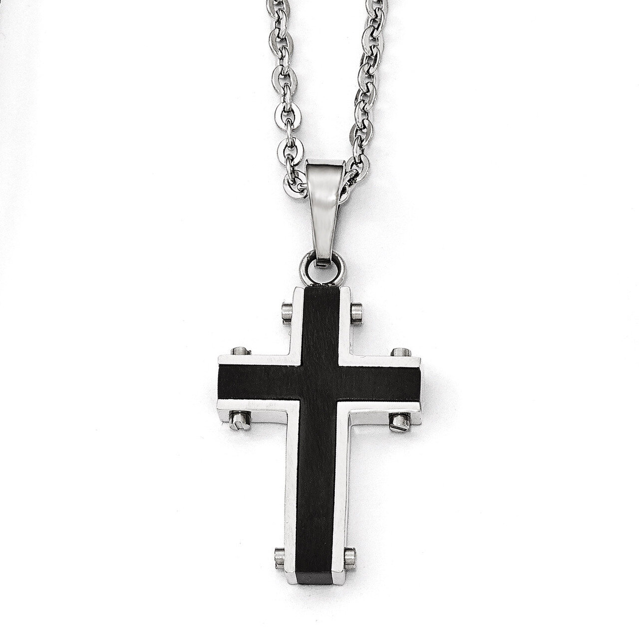 Polished Black IP-plated Cross Necklace - Stainless Steel SRN1826-22