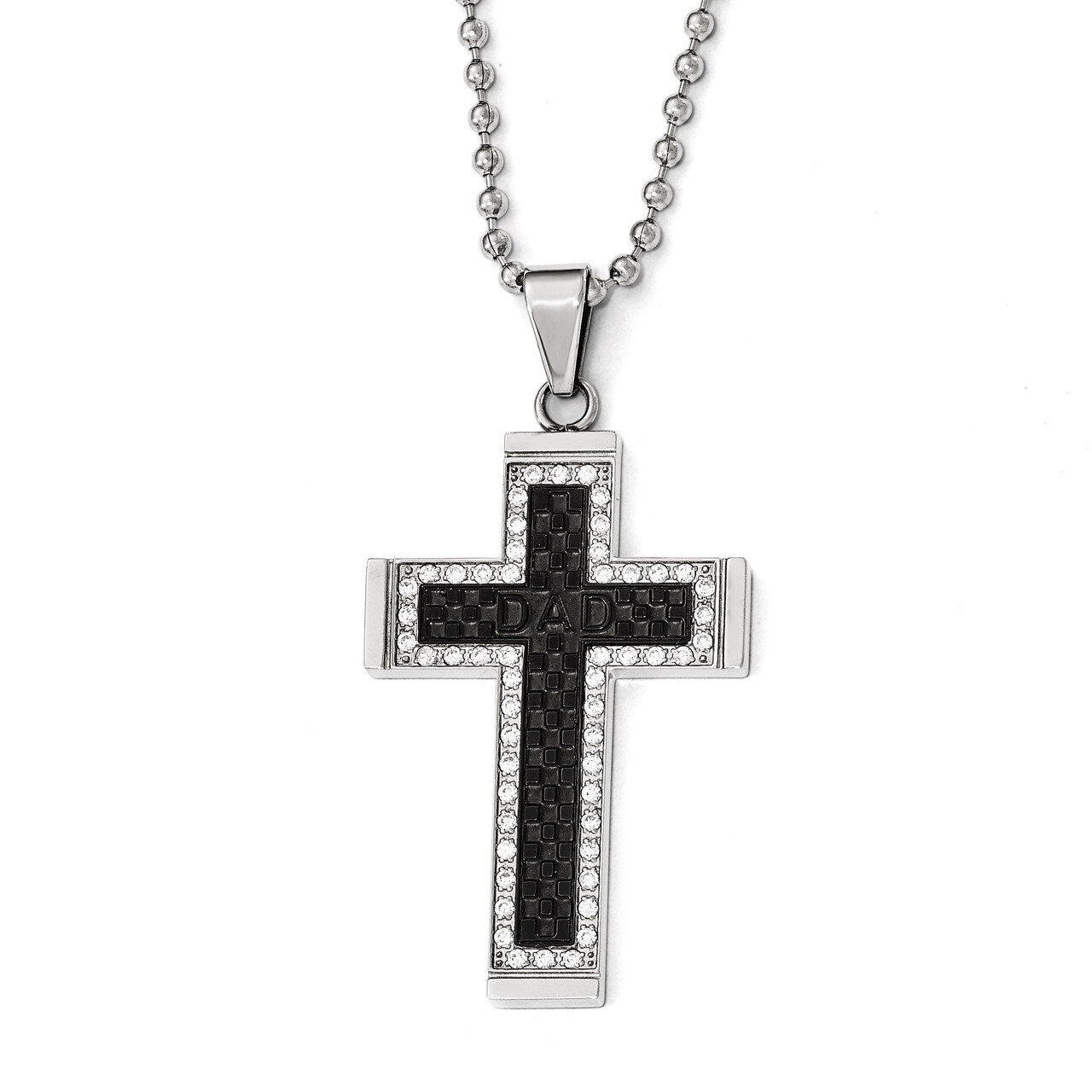 Polished Black IP-plated Synthetic Diamond Cross Necklace - Stainless Steel SRN1829-22 by Chisel, M…