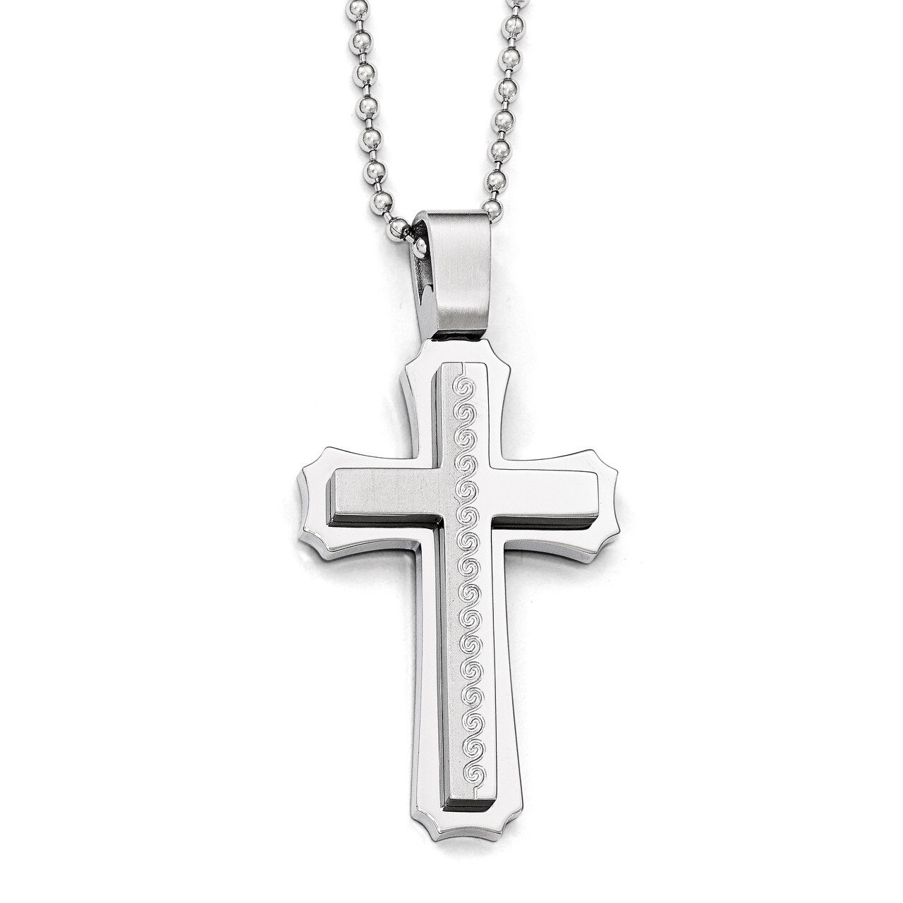 Polished Laser Cut Cross Necklace - Stainless Steel SRN1833-24