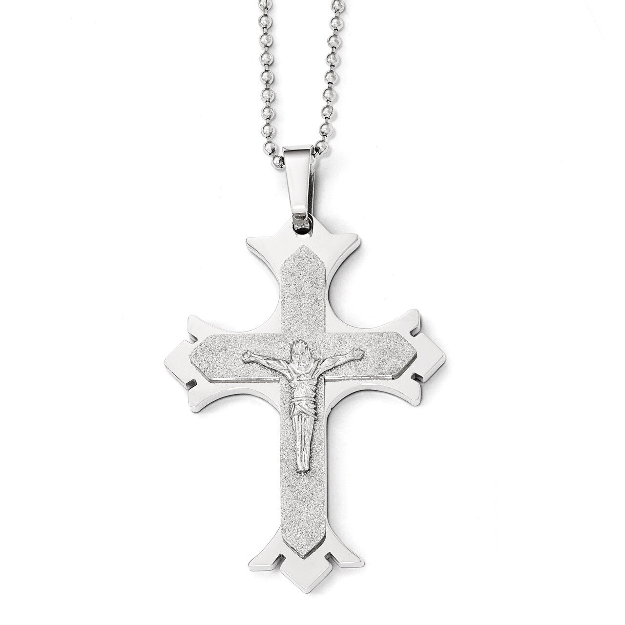 Polished Laser Cut Crucifix Necklace - Stainless Steel SRN1839-22