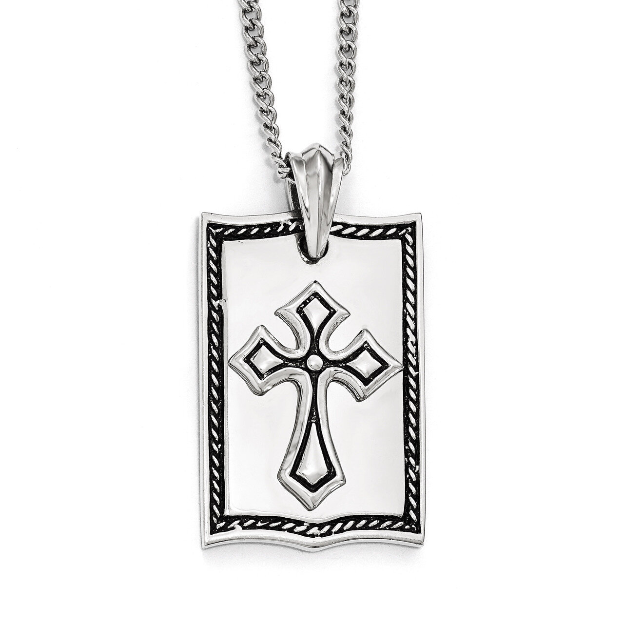Antiqued Cross Dog Tag Necklace - Stainless Steel SRN1926-24