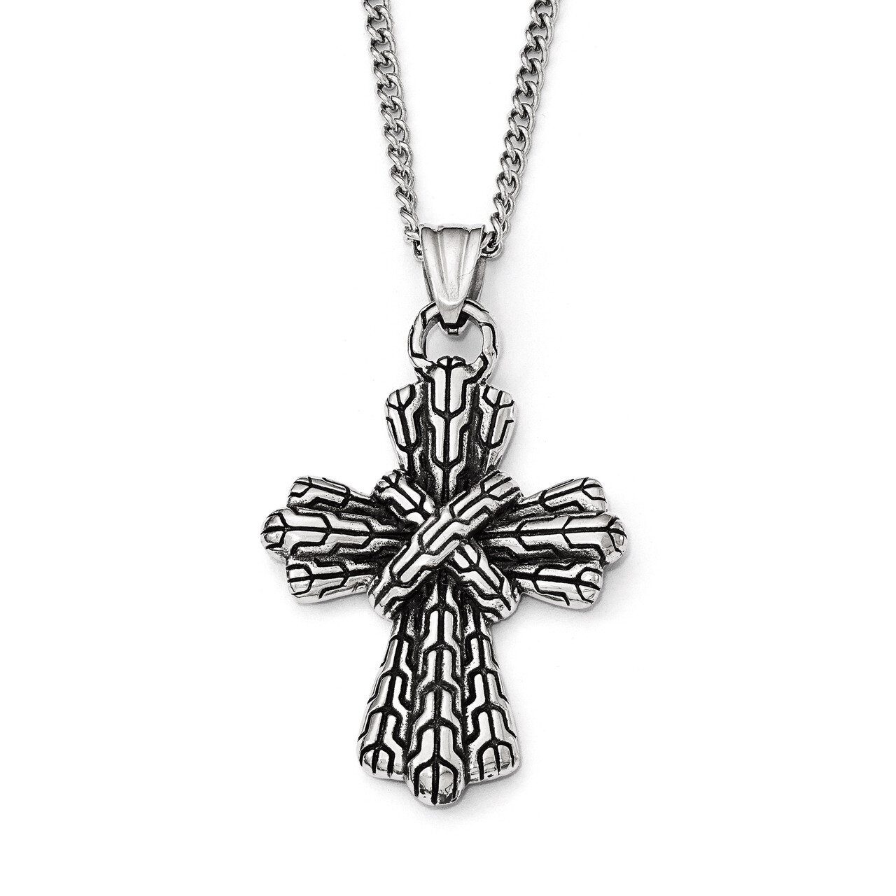Antique Cross Necklace - Stainless Steel SRN1927-24 by Chisel, MPN: SRN1927-24, 191101471988