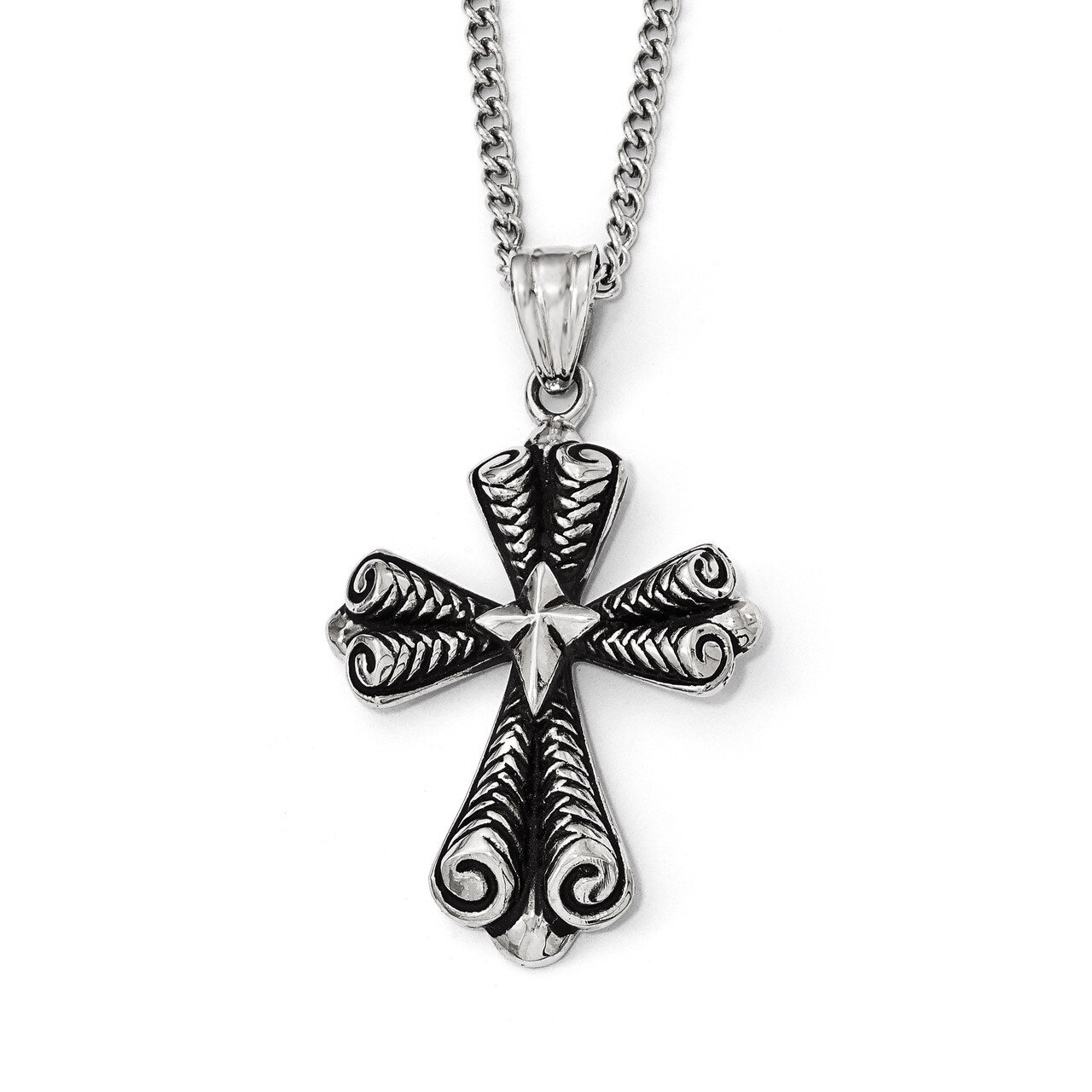 Antiqued Cross Necklace - Stainless Steel SRN1928-24 by Chisel, MPN: SRN1928-24, 191101471964