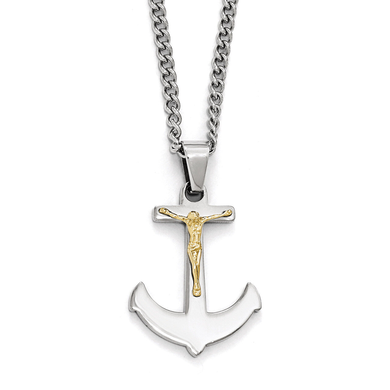 14k Gold Crucifix Anchor Necklace - Stainless Steel SRN1929-24 by Chisel, MPN: SRN1929-24, 88677496…