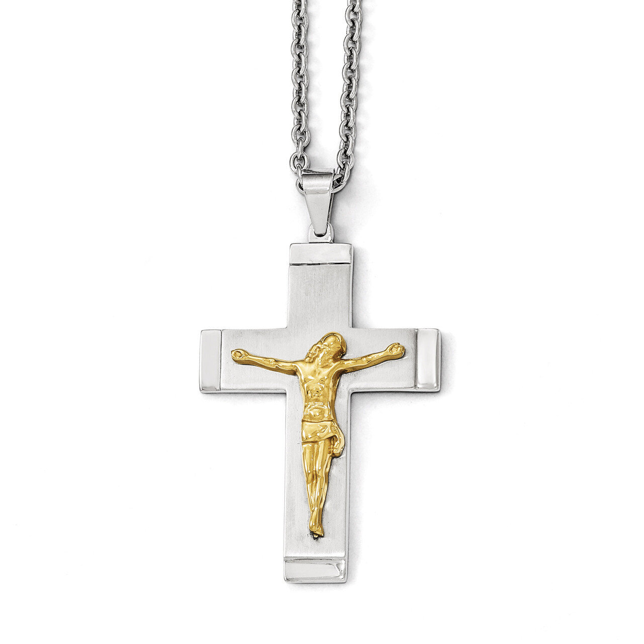 Brushed, Polished Yellow IP-plated Crucifix Necklace - Stainless Steel SRN1973-20 by Chisel, MPN: S…