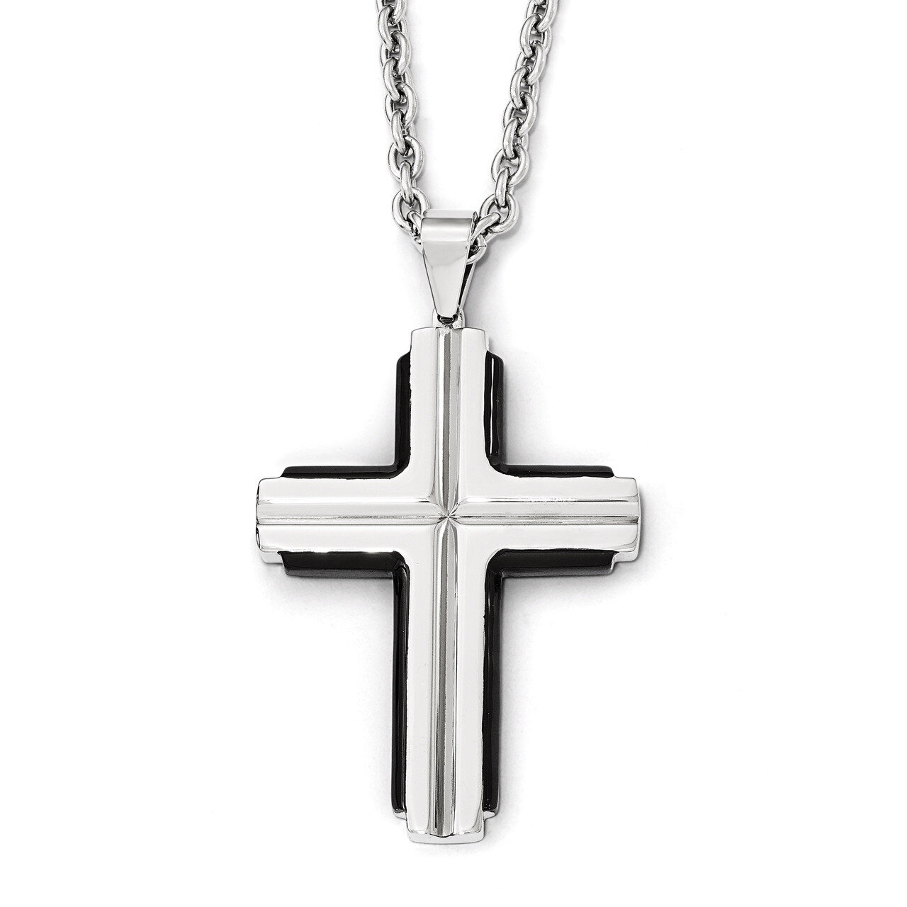 Polished Black IP-plated Cross Necklace - Stainless Steel SRN1982-24