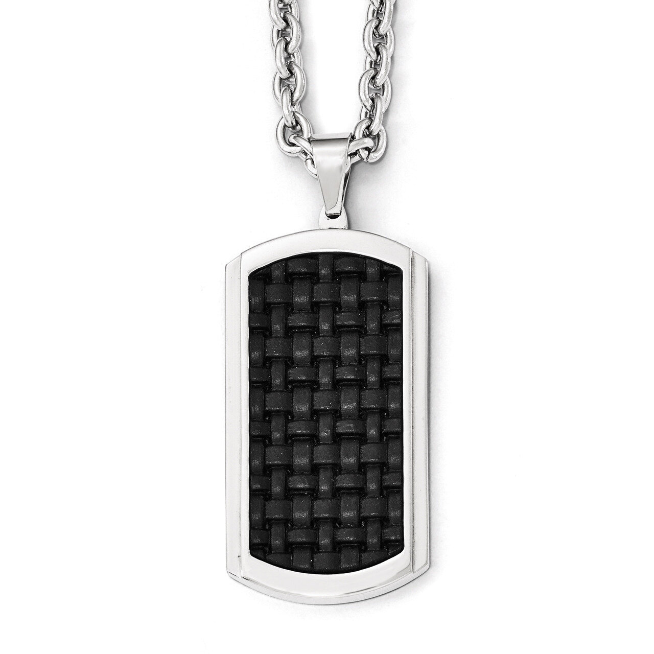 Polished Leather Inlay Dog Tag Necklace - Stainless Steel SRN1984-24