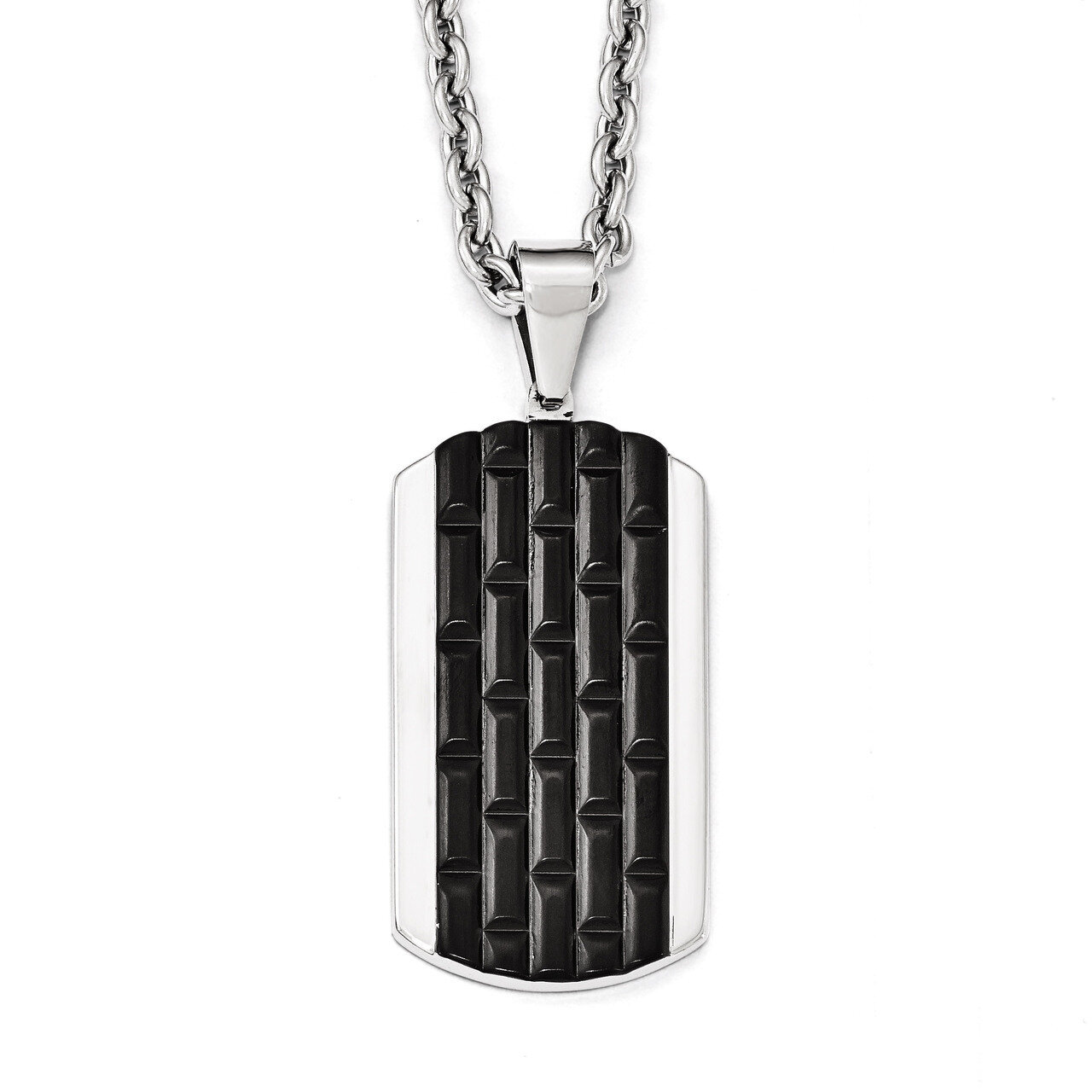 Polished Black IP-plated Dog Tag Necklace - Stainless Steel SRN1985-24 by Chisel, MPN: SRN1985-24, …
