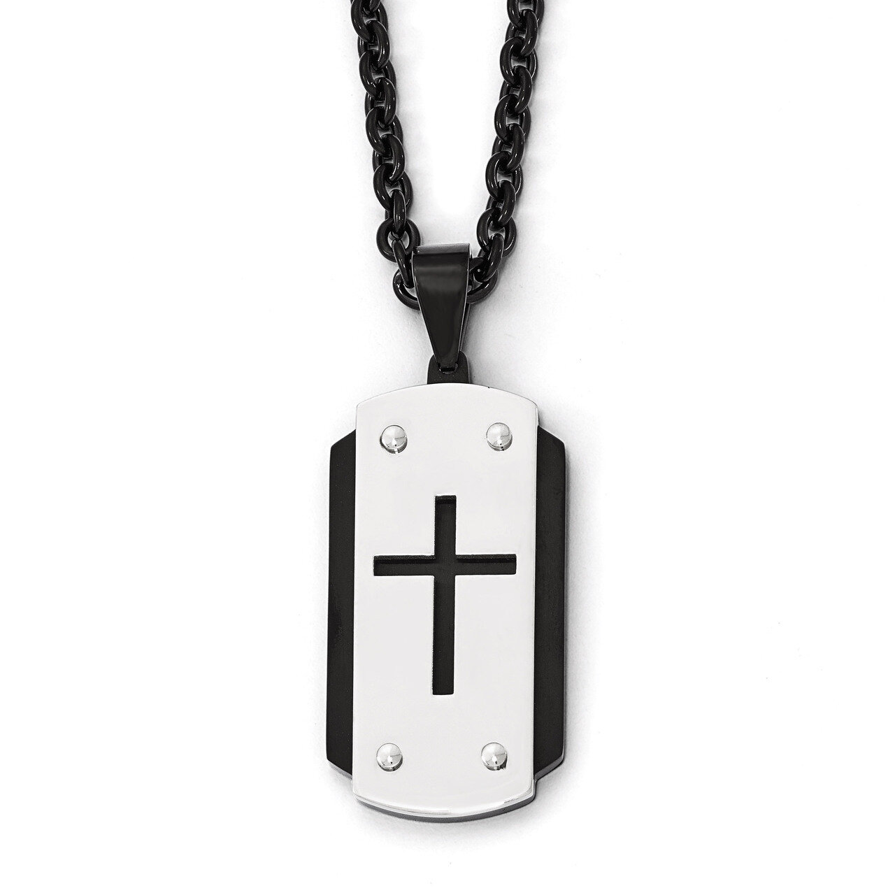 Brushed Polished Black IP-plated Dog Tag Necklace - Stainless Steel SRN1987-24 by Chisel, MPN: SRN1…
