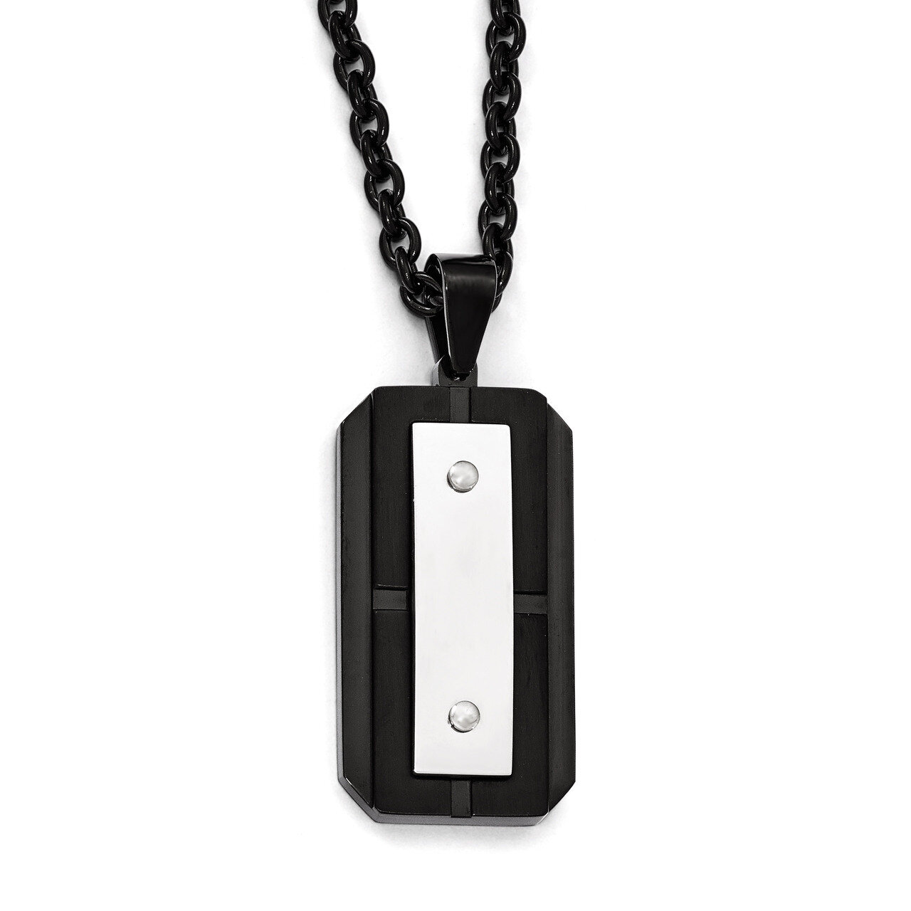 Brushed Polished Black IP-plated Dog Tag Necklace - Stainless Steel SRN1989-24 by Chisel, MPN: SRN1…