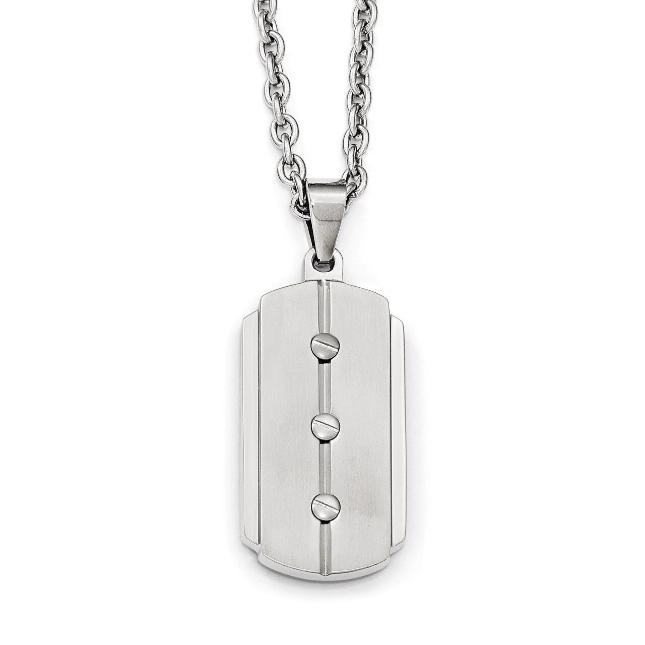 Brushed and Polished Dog Tag Necklace - Stainless Steel SRN1990-24