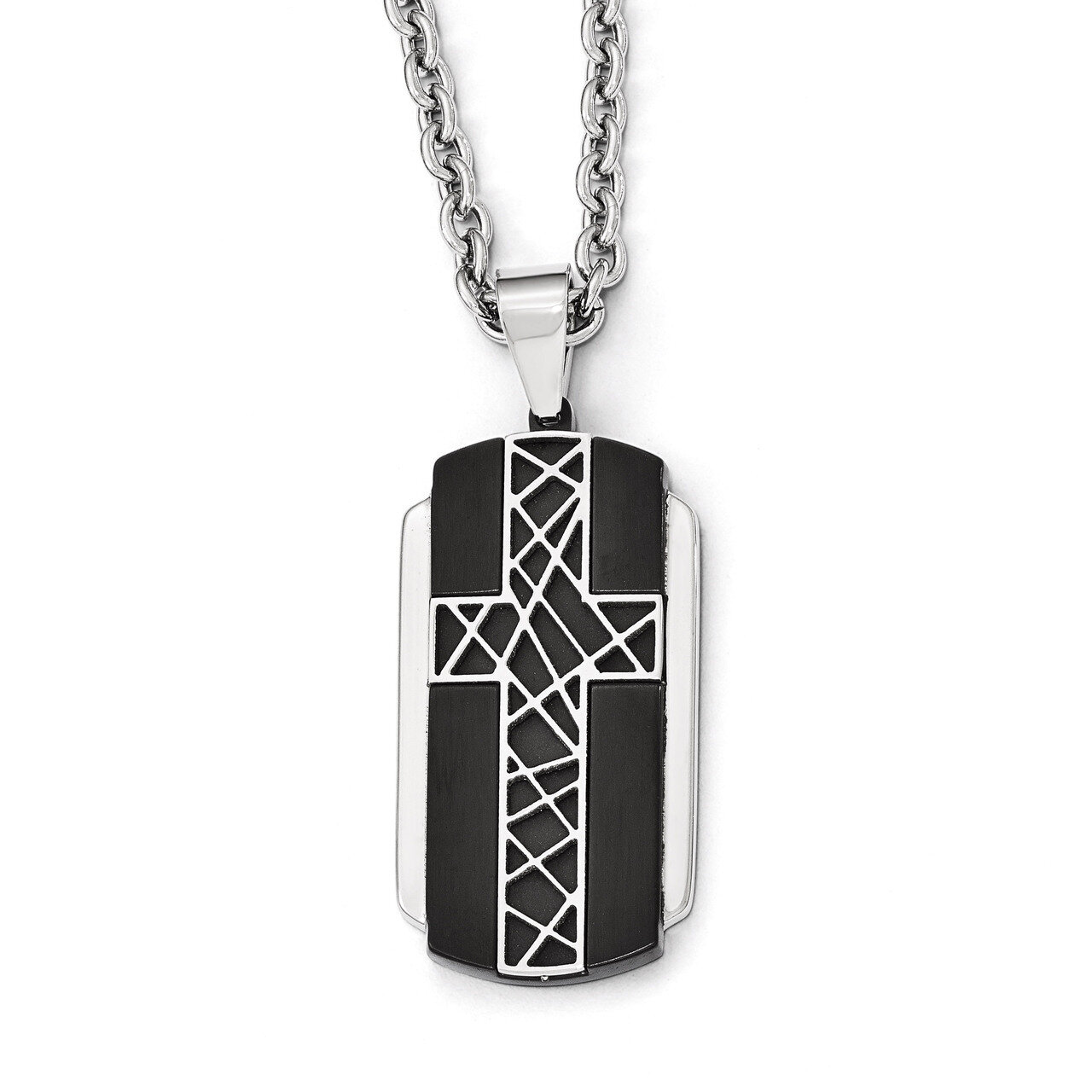 Brushed and Polished Black IP-plated Cross Necklace - Stainless Steel SRN1991-24 by Chisel, MPN: SR…