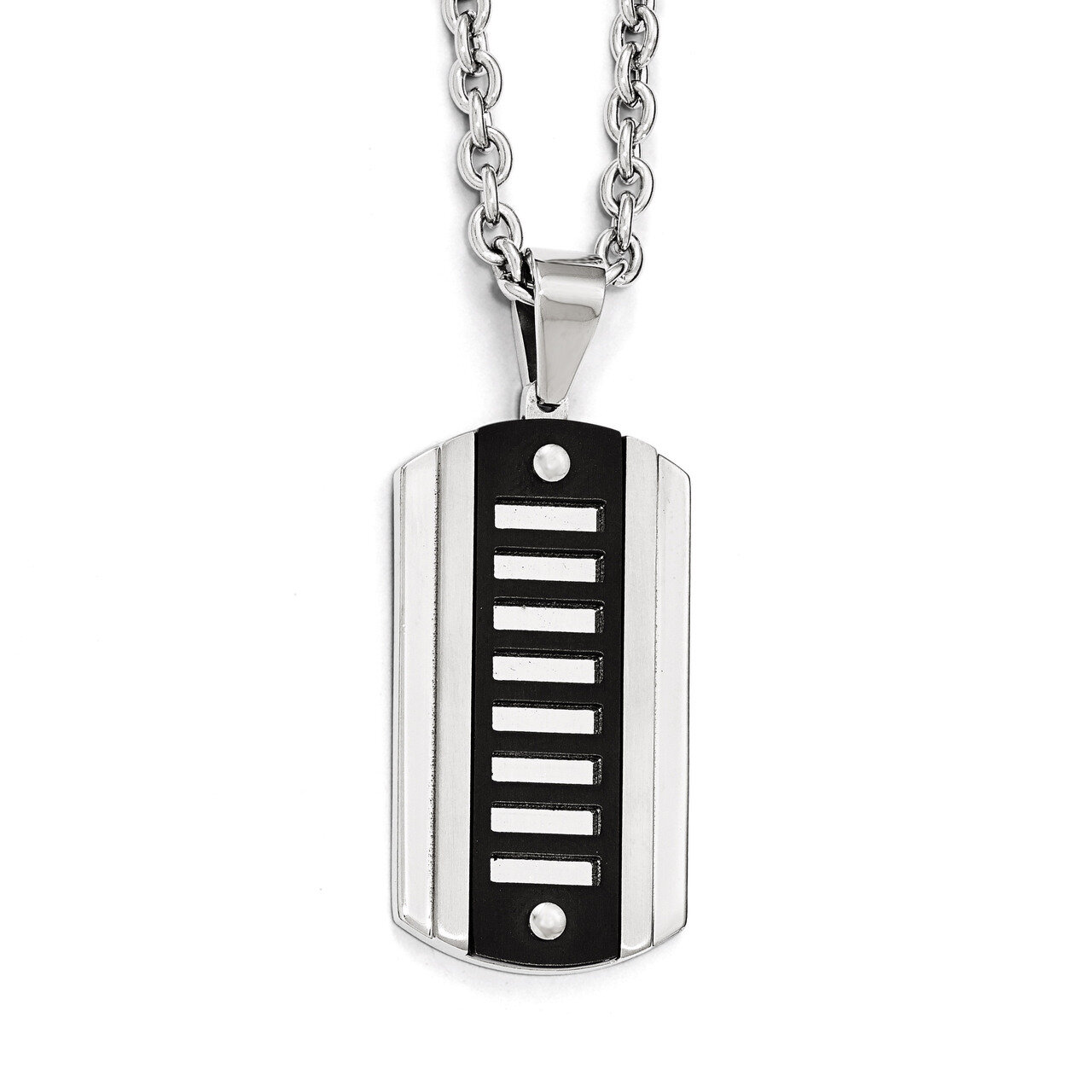 Brushed &amp; Polished Black Ip-plated Dog Tag Necklace - Stainless Steel SRN1995-24 by Chisel, MPN: SR…