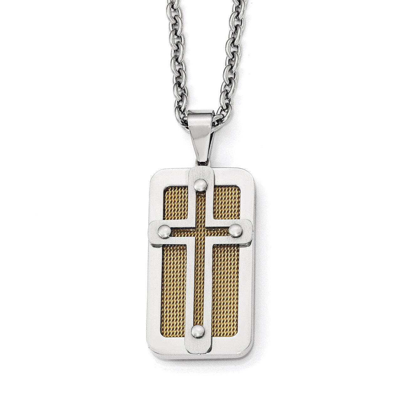 Polished Yellow IP-plated Wire Inlay Cross Necklace - Stainless Steel SRN1996-24 by Chisel, MPN: SR…