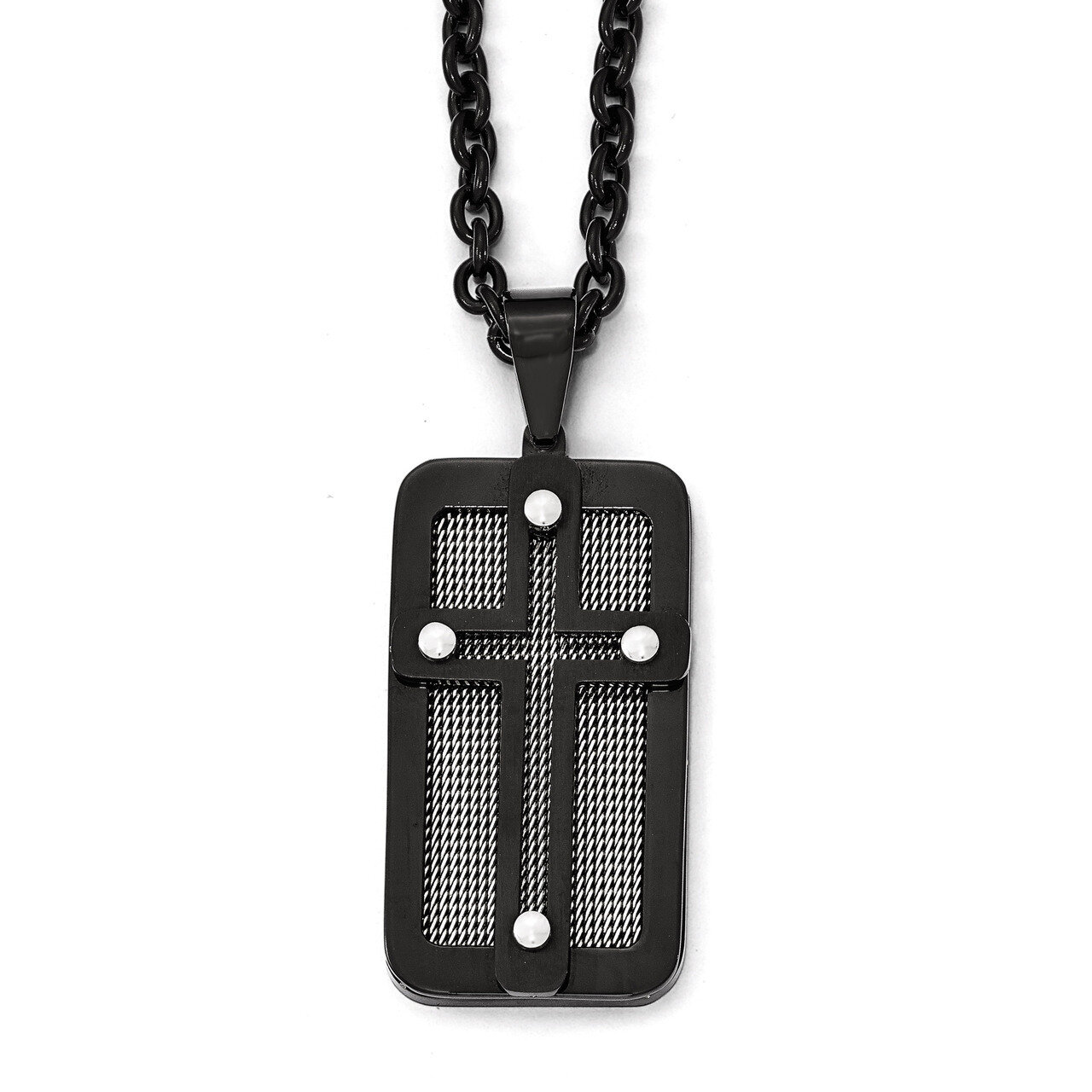 Polished Black IP-plated with Wire Inlay Cross Necklace - Stainless Steel SRN1997-24.5 by Chisel, M…