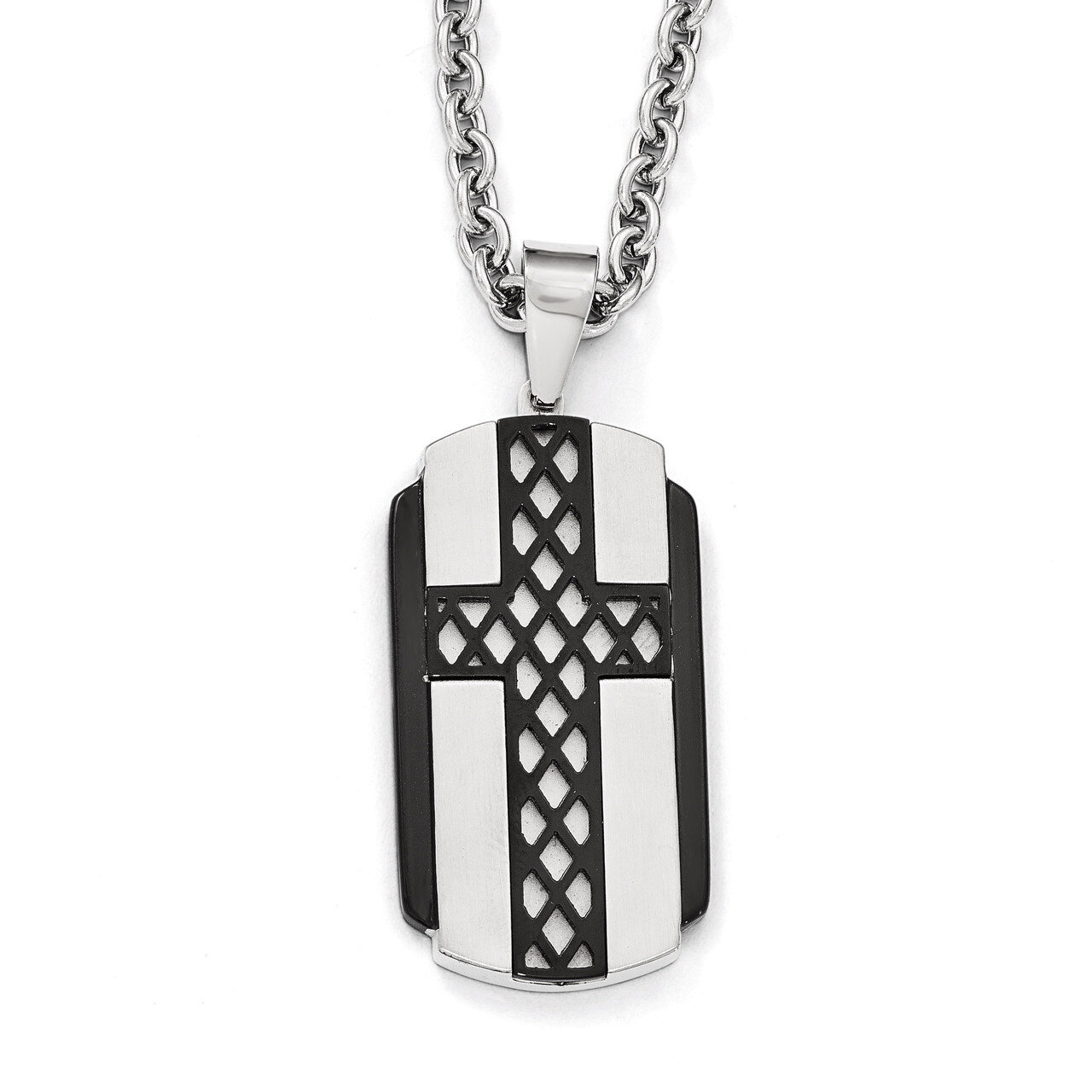 Brushed and Polished Black IP-plated Cross Necklace - Stainless Steel SRN1998-24 by Chisel, MPN: SR…