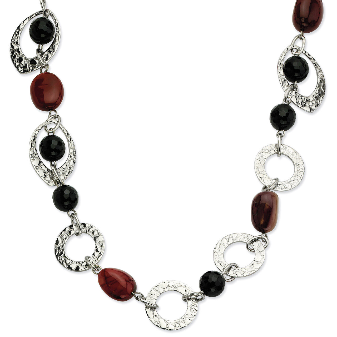 Textured Ovals, Onyx &amp; Ocean Stone Necklace - Stainless Steel SRN557 by Chisel, MPN: SRN557, 886774…