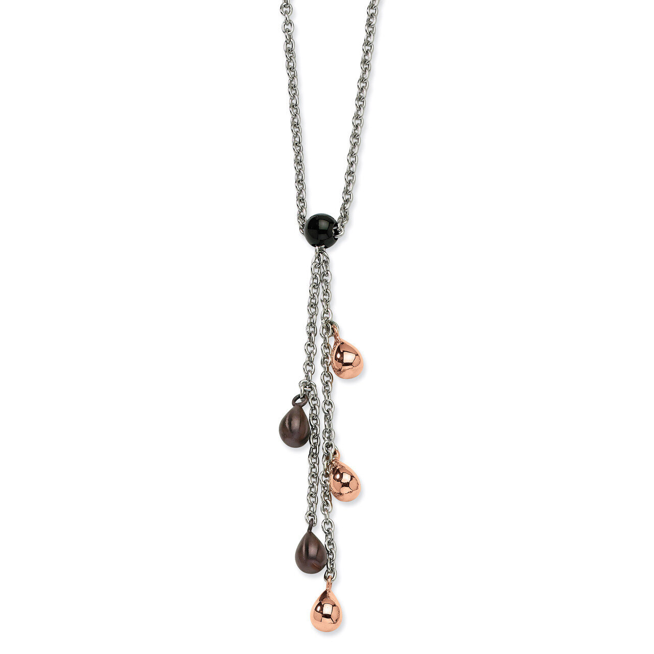 Rose & Brown IP plated Teardrops 20 Inch Y Necklace - Stainless Steel SRN580