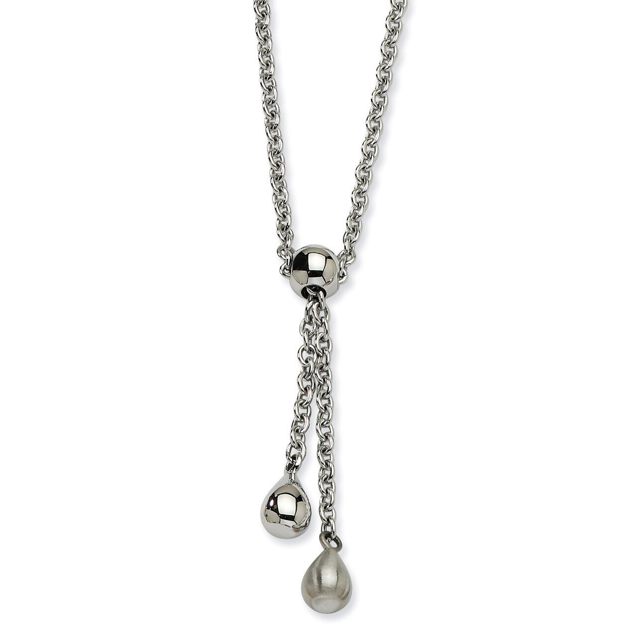 Brushed & Polished Teardrop 20 Inch Y Necklace - Stainless Steel SRN581