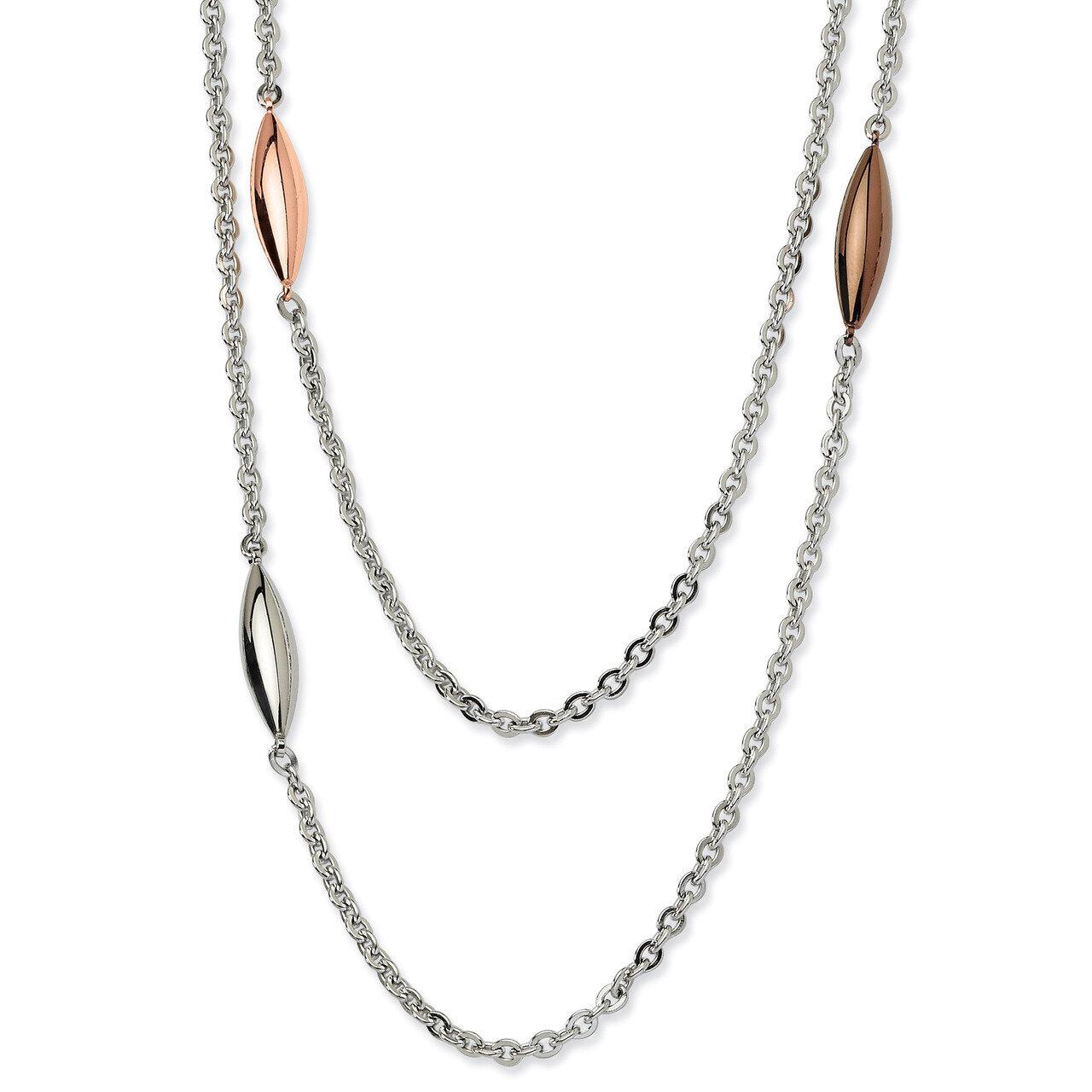 Rose, Brown IP plated & Steel Ovals 28 Inch Necklace - Stainless Steel SRN582