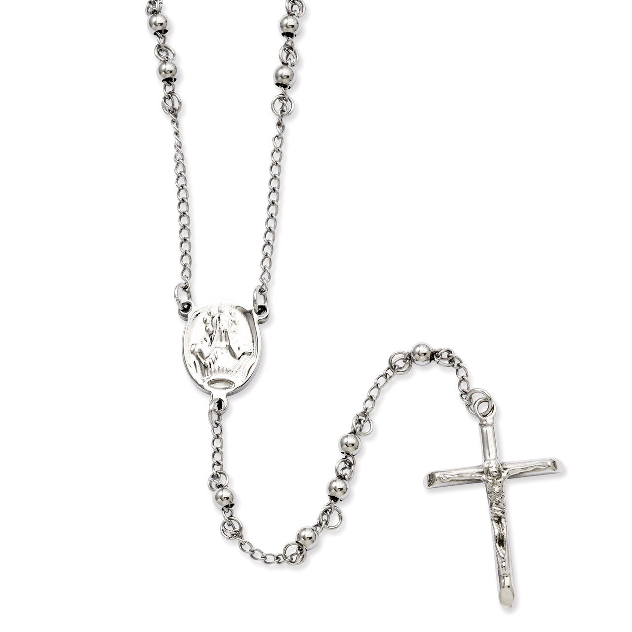 4mm Bead Rosary Necklace - Stainless Steel SRN808