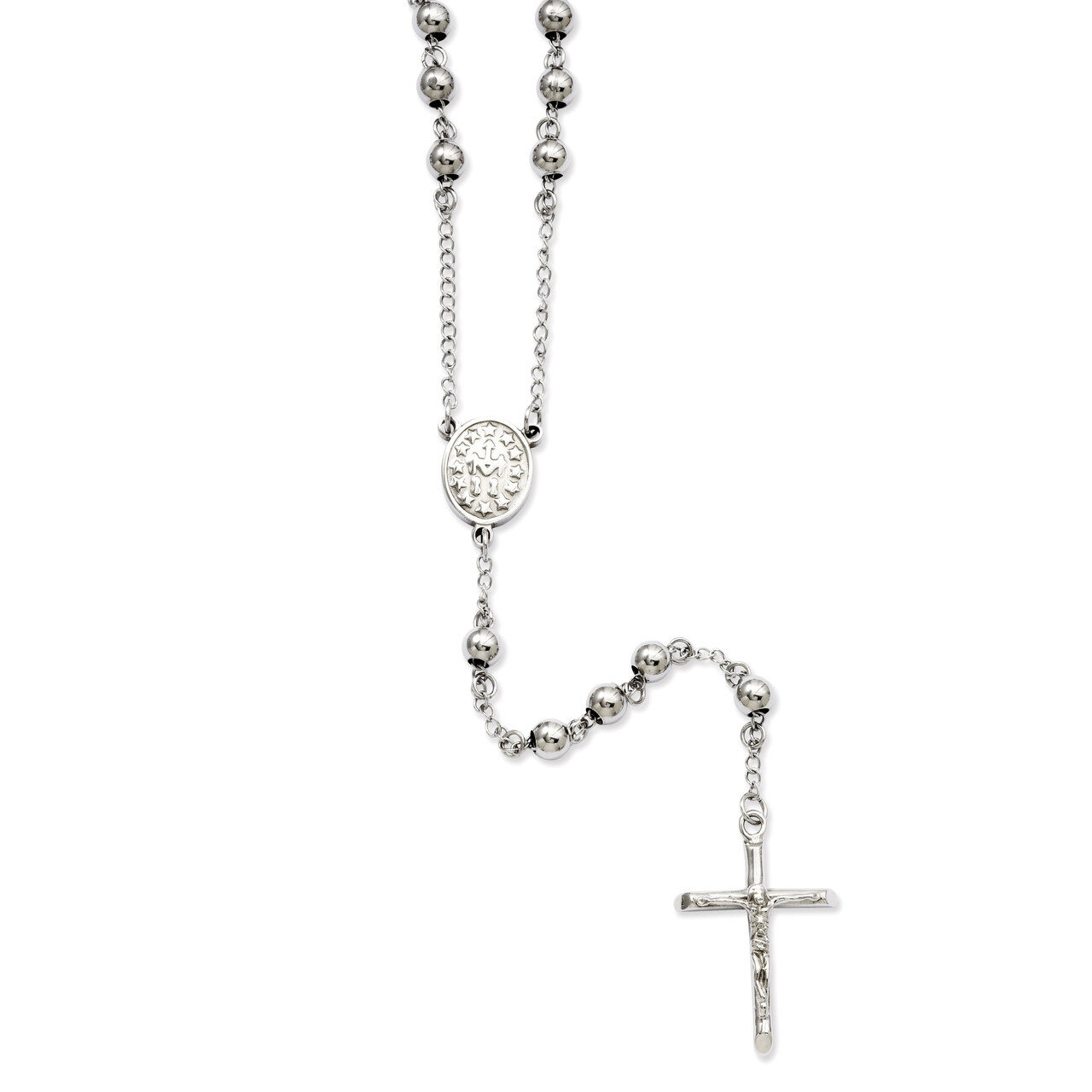 6mm Bead Rosary Necklace - Stainless Steel SRN809