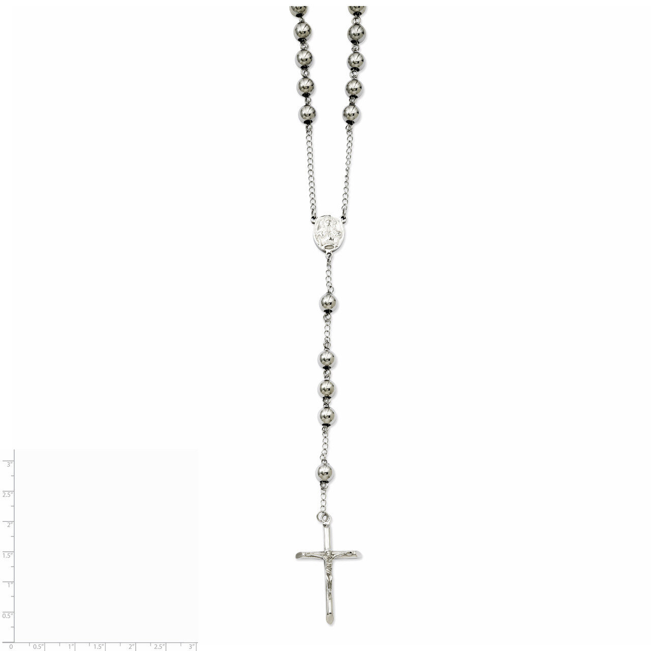 8mm Bead Rosary Necklace - Stainless Steel SRN810 by Chisel, MPN: SRN810, 886774171340