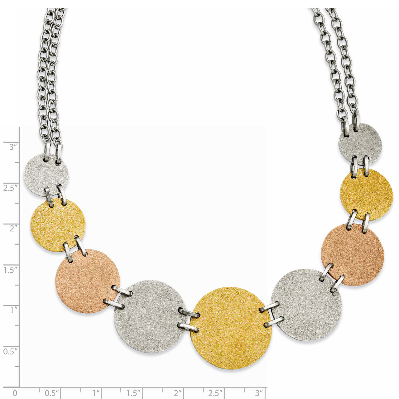 Tri-Color IP-plated Discs 20 Inch Necklace - Stainless Steel SRN822