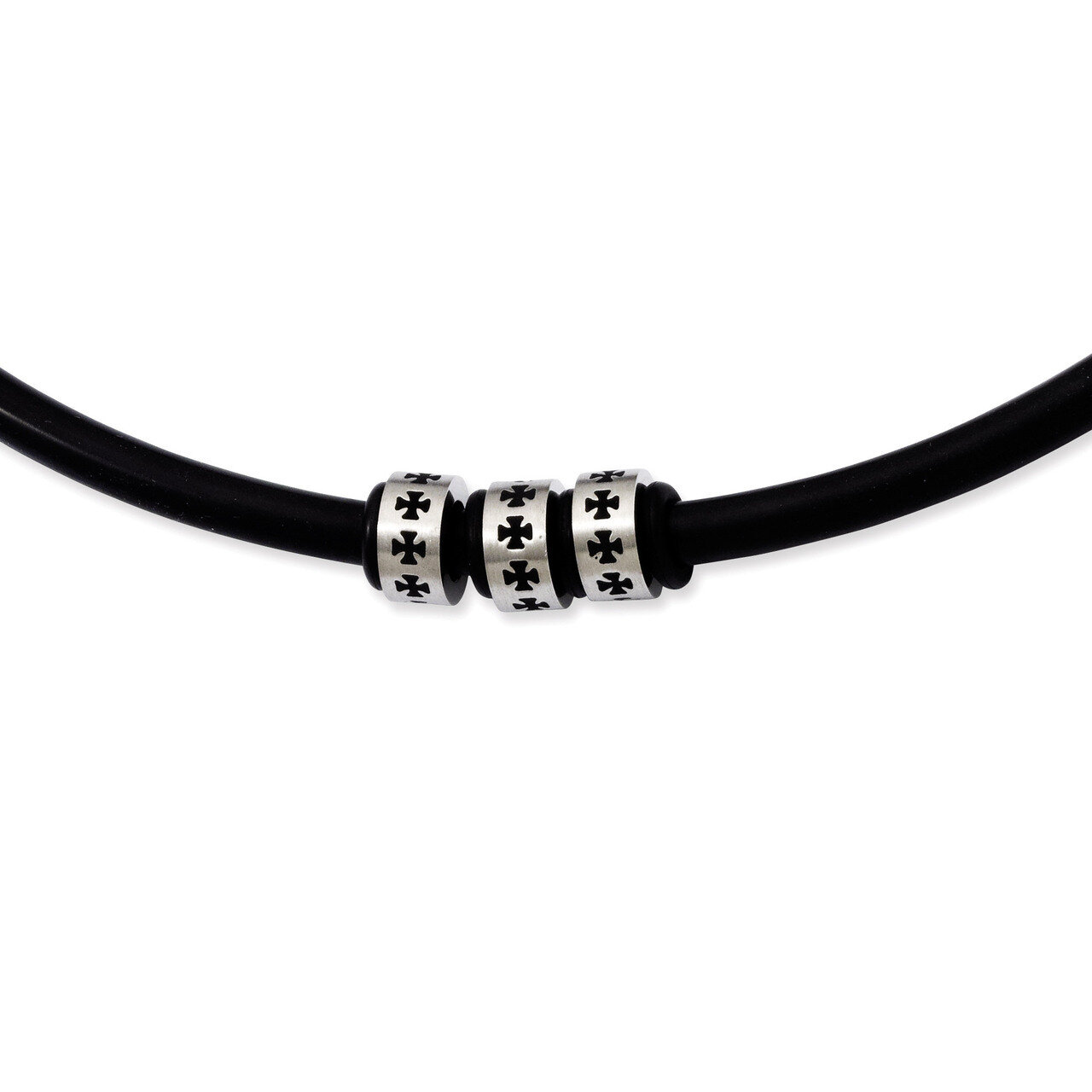 Black Rubber Cord 19 Inch Necklace - Stainless Steel SRN881
