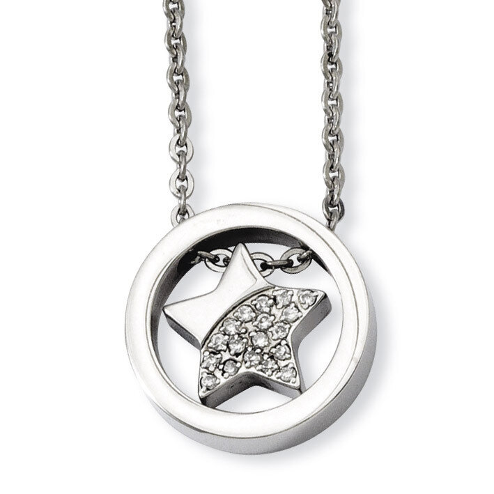 Synthetic Diamond Star Inside Circle 18 Inch Necklace - Stainless Steel SRN936