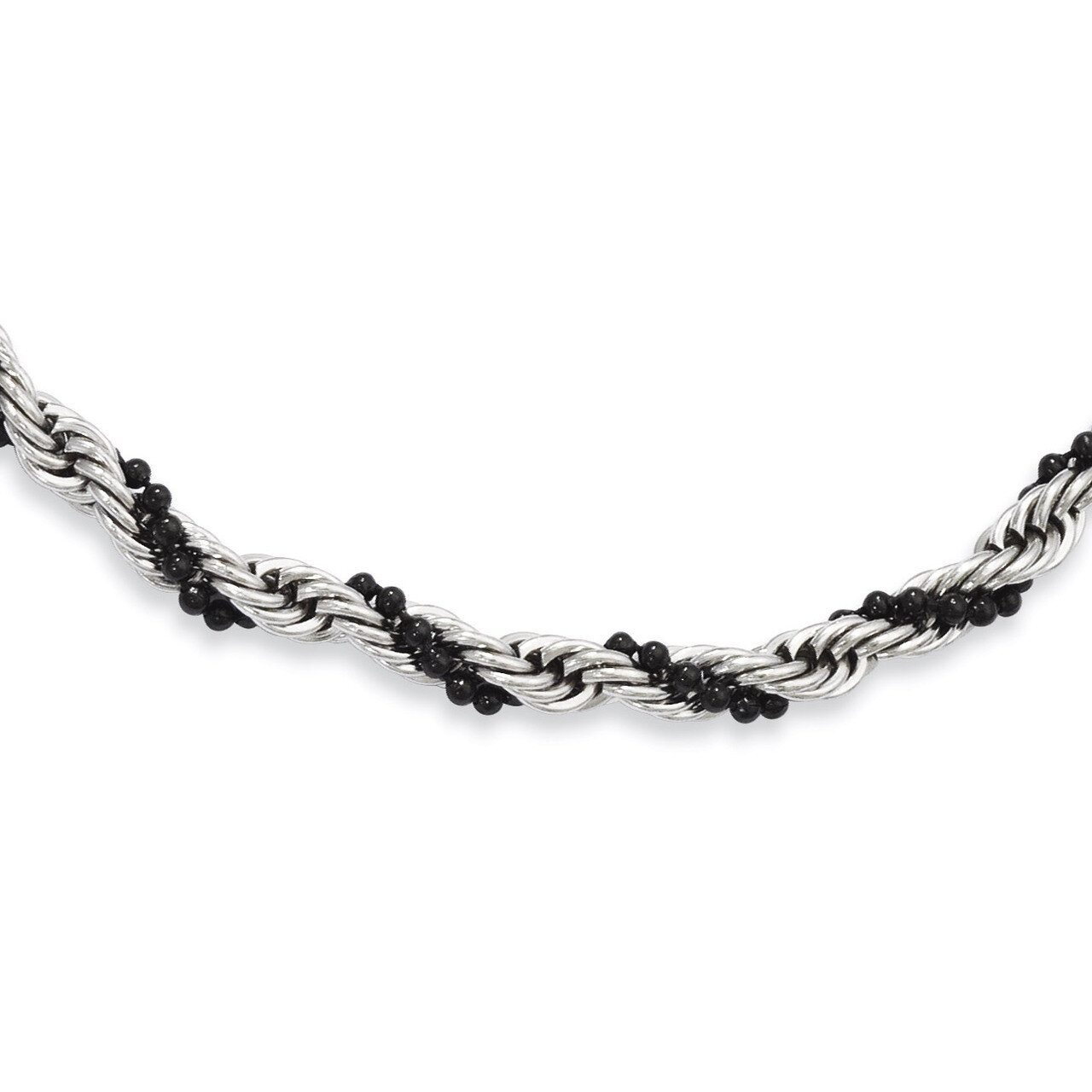 Black IP-plated Ball & Rope Twisted 18 Inch Necklace - Stainless Steel SRN950