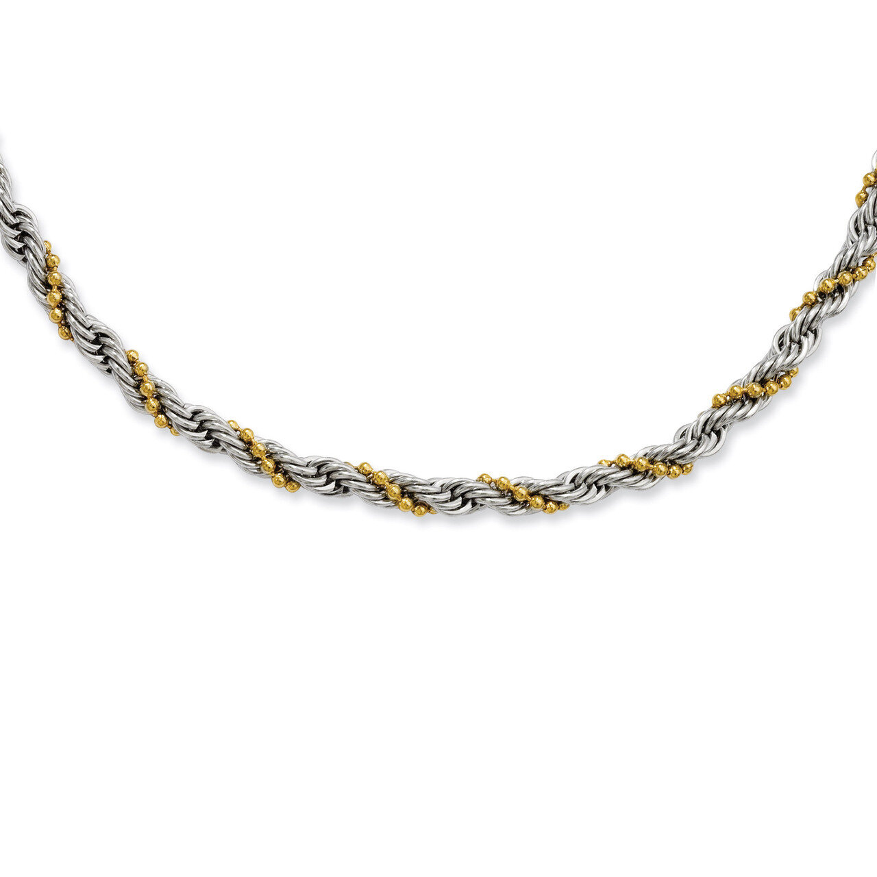 Yellow IP-plated Ball & Rope Twisted 18 Inch Necklace - Stainless Steel SRN952