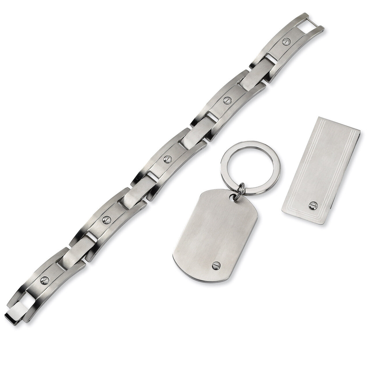 Brushed Bracelet, Money Clip and Key Ring Set - Stainless Steel SRSET2 by Chisel, MPN: SRSET2, 8839…