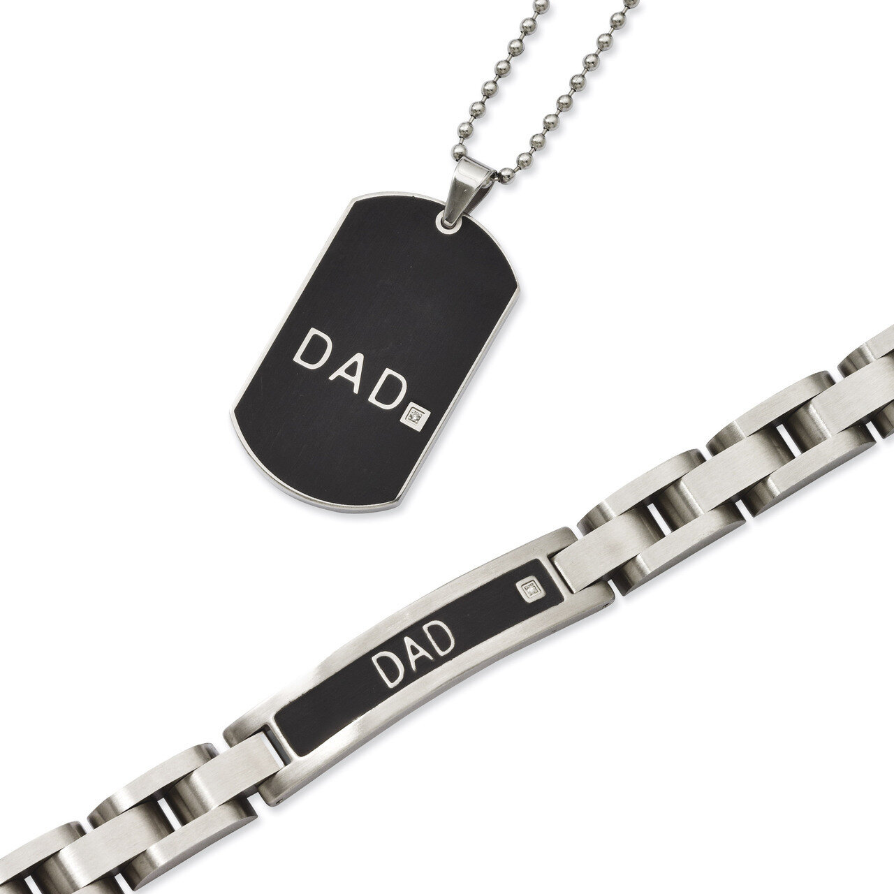 Black-plated 8.75in Dad Bracelet & 24in Dad Necklace Set - Stainless Steel SRSET23