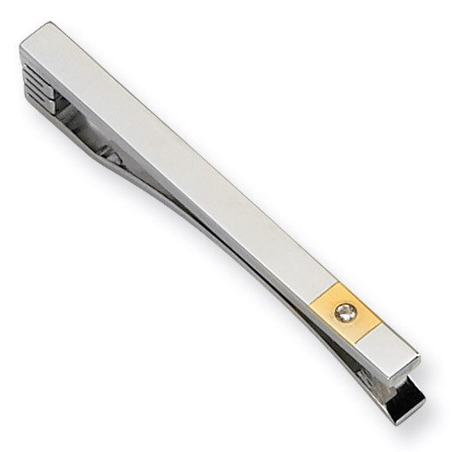 Yellow IP-plated Diamond Accent Tie Bar - Stainless Steel SRT106