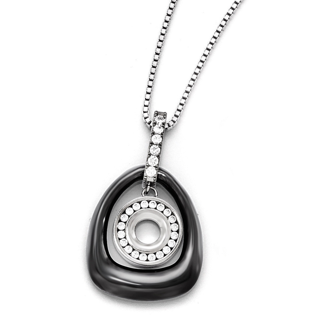 Polished Ceramic with Synthetic Diamond Titanium Pendant on Steel Necklace TBN179-18 by Chisel, MPN…