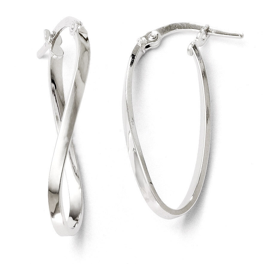 Polished Oval Hinged Hoop Earrings - 10k White Gold HB-10LE127