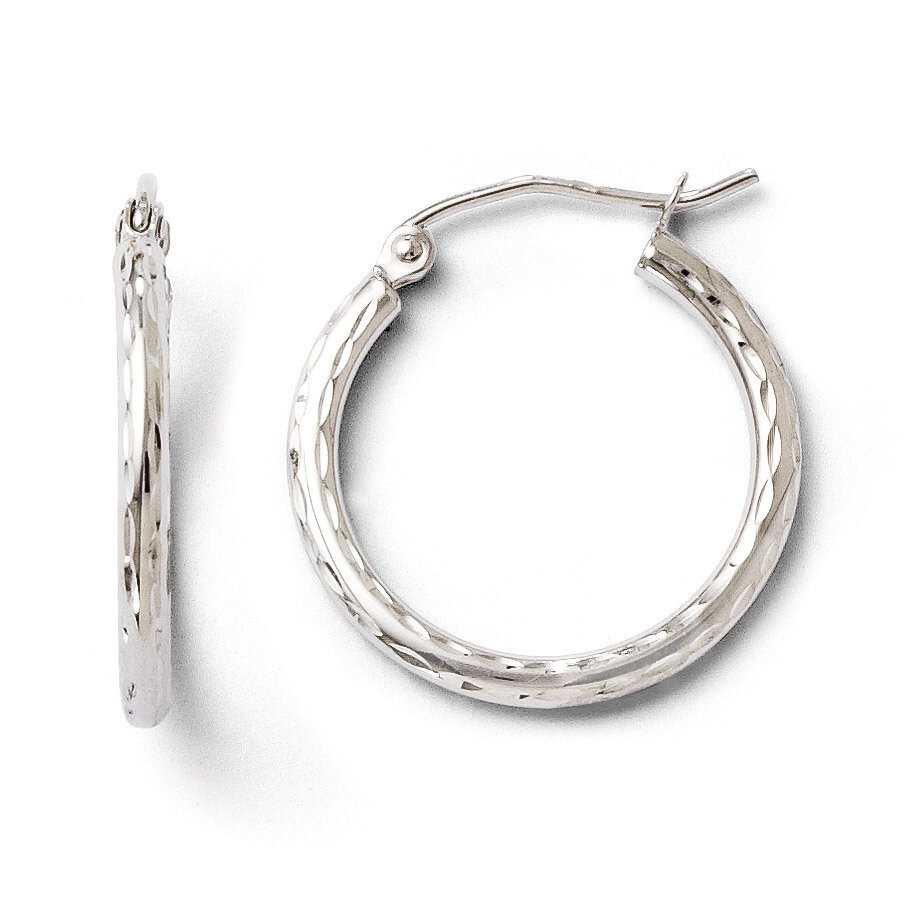 Diamond-cut Hinged Hoop Earrings - 10k White Gold HB-10LE132