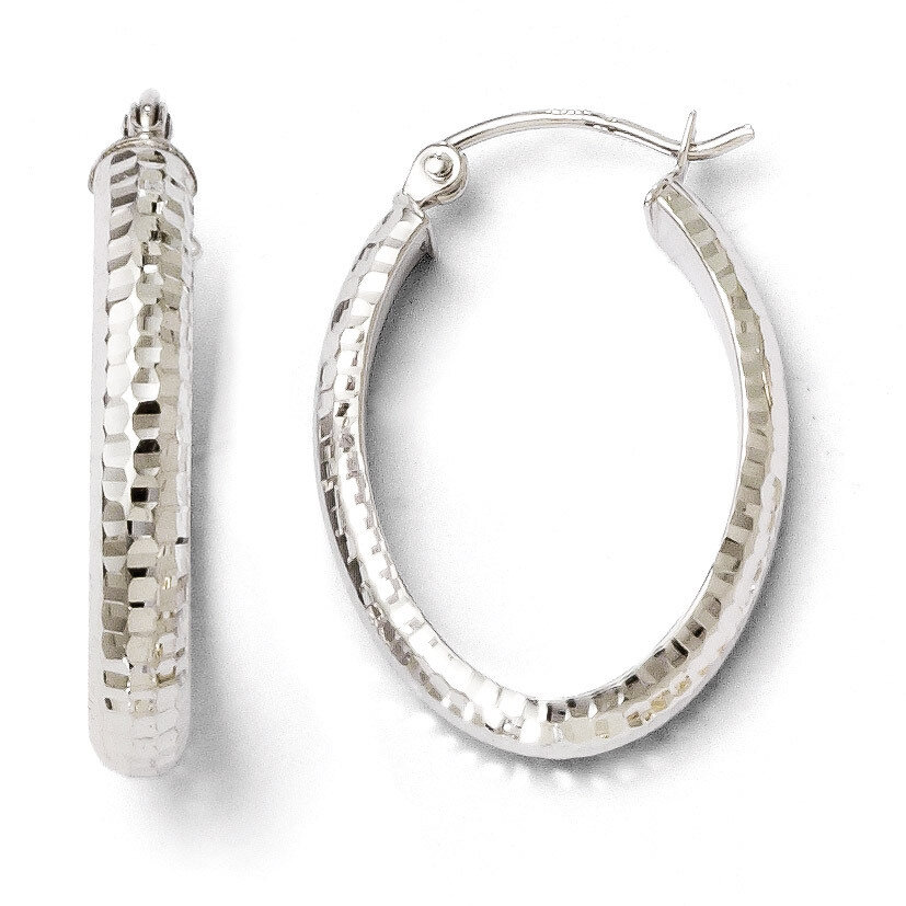 Leslie&#39;s Diamond-cut Oval Hinged Hoop Earrings - 10k White Gold HB-10LE134, MPN: 10LE134, 883957025…