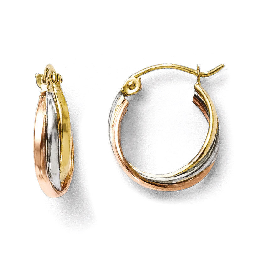 Tri-color Polished Hinged Hoop Earrings - 10k Gold HB-10LE142