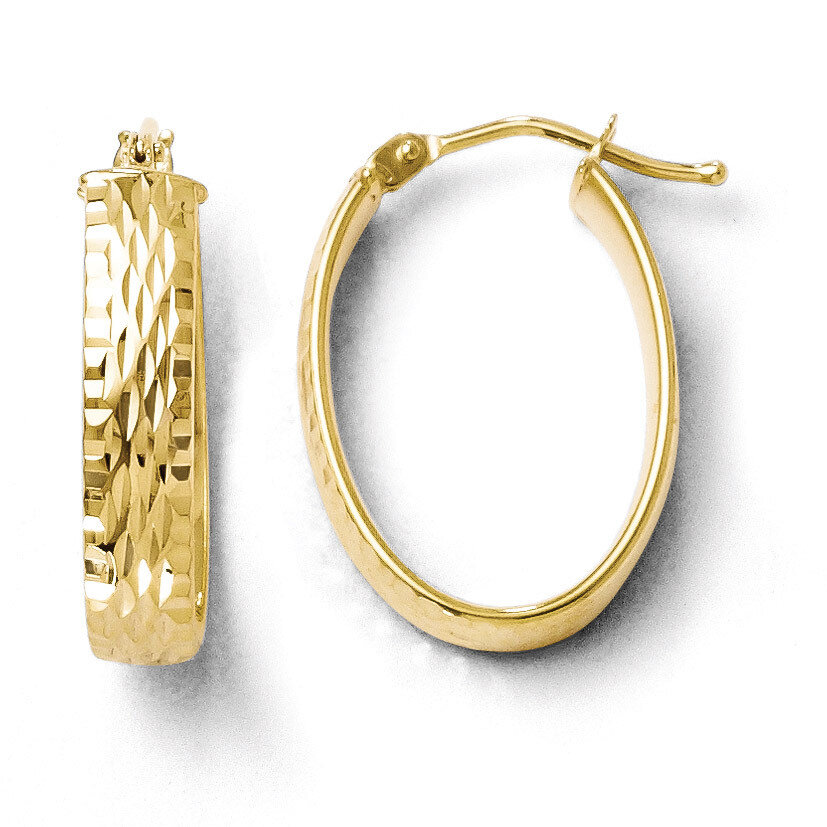 Polished and Diamond-cut Oval Hinged Hoop Earrings - 10k Gold HB-10LE145