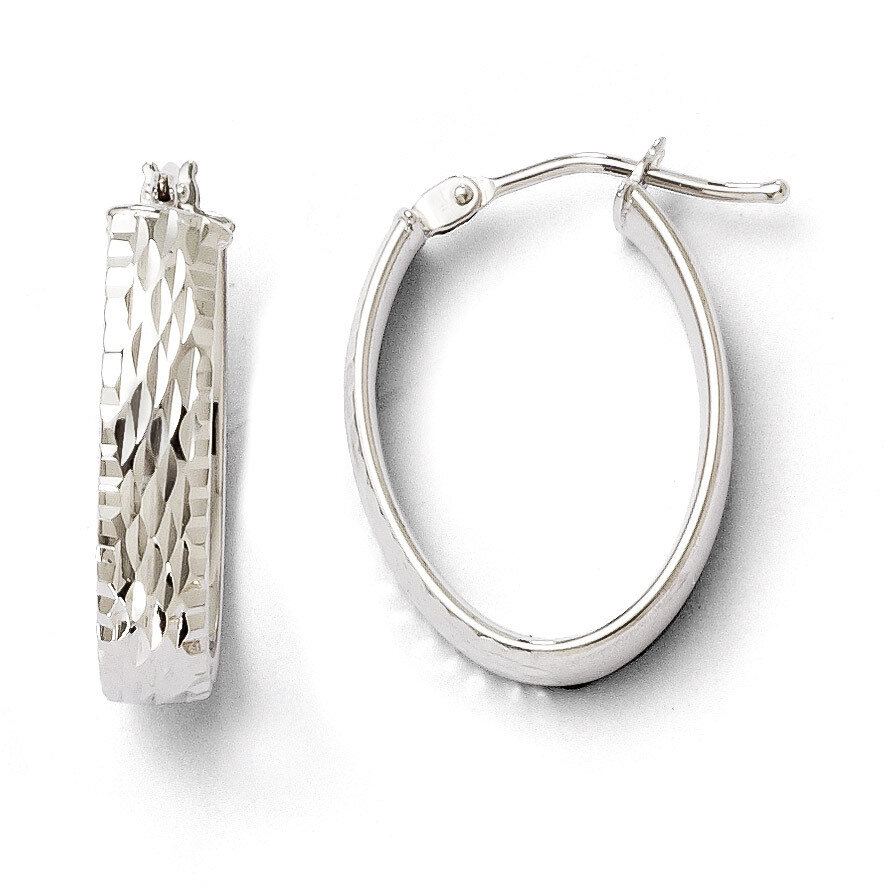 Leslie&#39;s Polished and Diamond-cut Oval Hinged Hoop Earrings - 10k White Gold HB-10LE146, MPN: 10LE1…