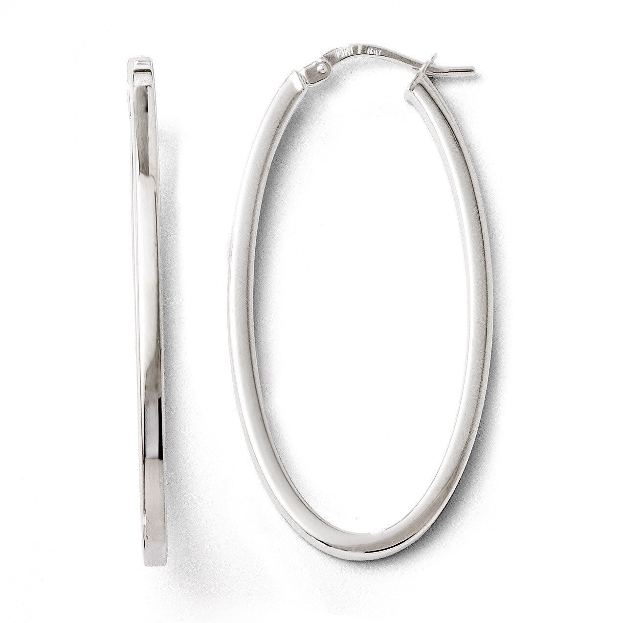 Polished Oval Hinged Hoop Earrings - 10k White Gold HB-10LE192